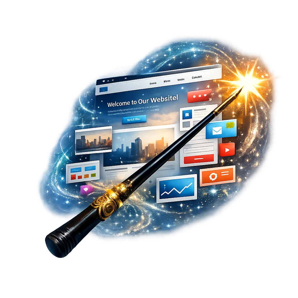 Une baguette magique faisant apparaître un site web